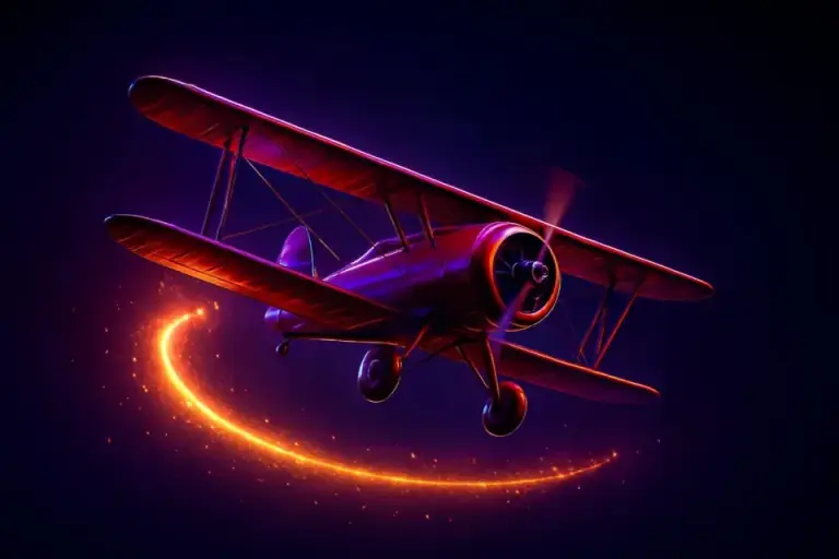 Aviator game card: a red plane against a dark sky with a rising line beneath it